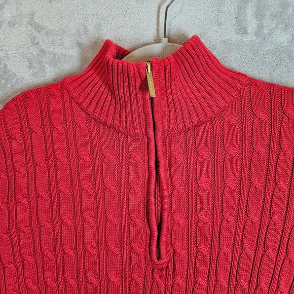 Liz & Co Women's 3X Bold Red Cable Knit Quarter-Zip Sweater Cotton Ribbed office - Picture 8 of 13